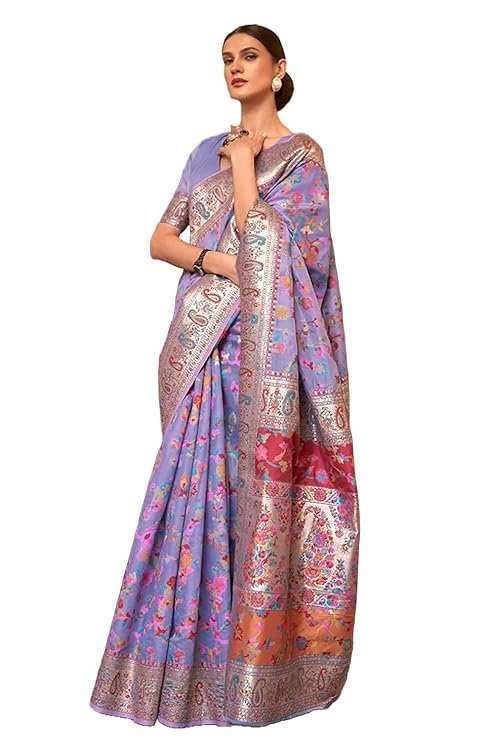61vkFFJVrL._SY741_.jpg Women's Kanjivaram Pure Soft Silk Handloom Saree Pure Golden Zari With Blouse Piece - Image 1